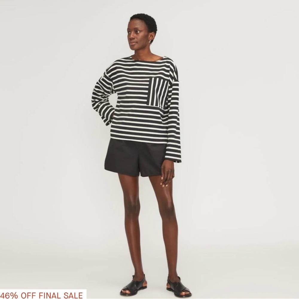 Everlane The Premium Weight Black and White Striped Long Sleeve Tee